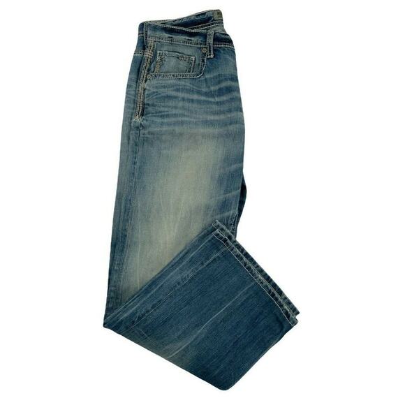 BKE Tyler Jeans Men's Size 32R Straight Leg Medium Wash Whiskers Stitched Denim - Picture 3 of 12